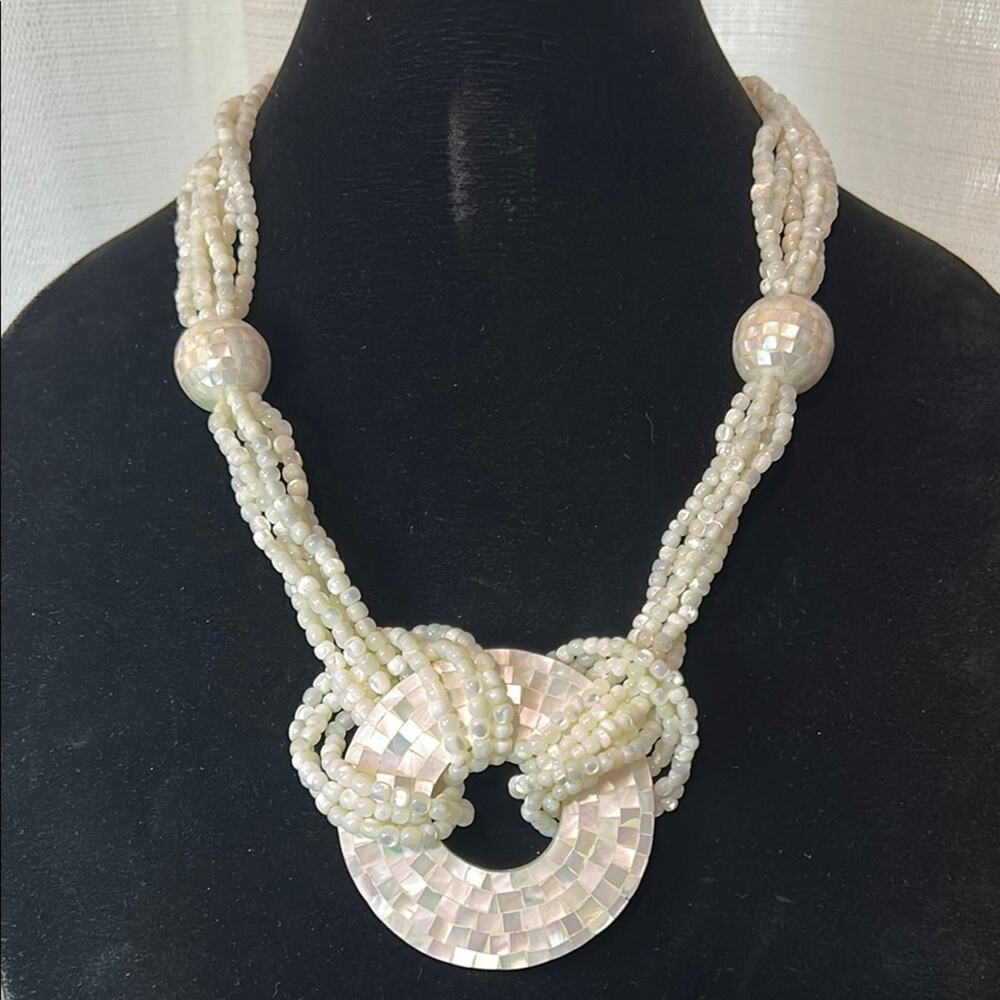 Gorgeous!! Vintage MOP Milk Glass Necklace Multistrand mother of pearl #B55